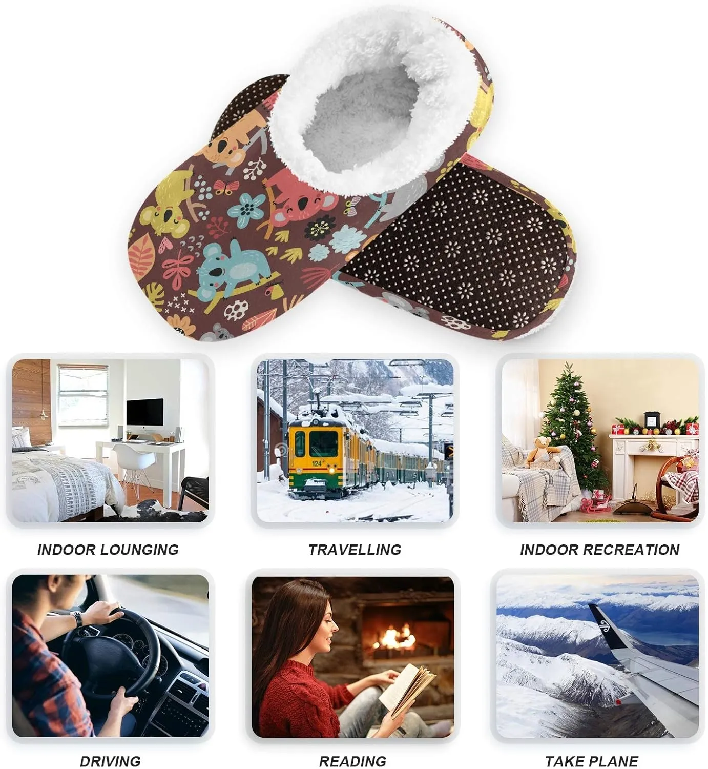 Winter House Slippers for Women/Men with Seamless Pattern with Fall Maple Leaves Element Cozy Fleece Slippers