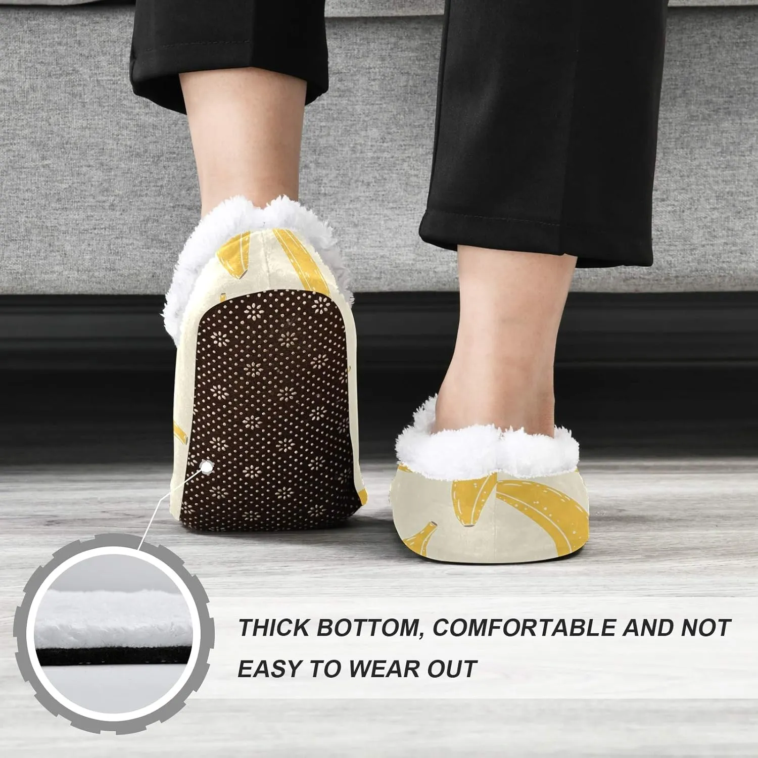 Winter House Slippers for Women/Men with Seamless Yellow Banana Pattern Element Cozy Fleece Slippers
