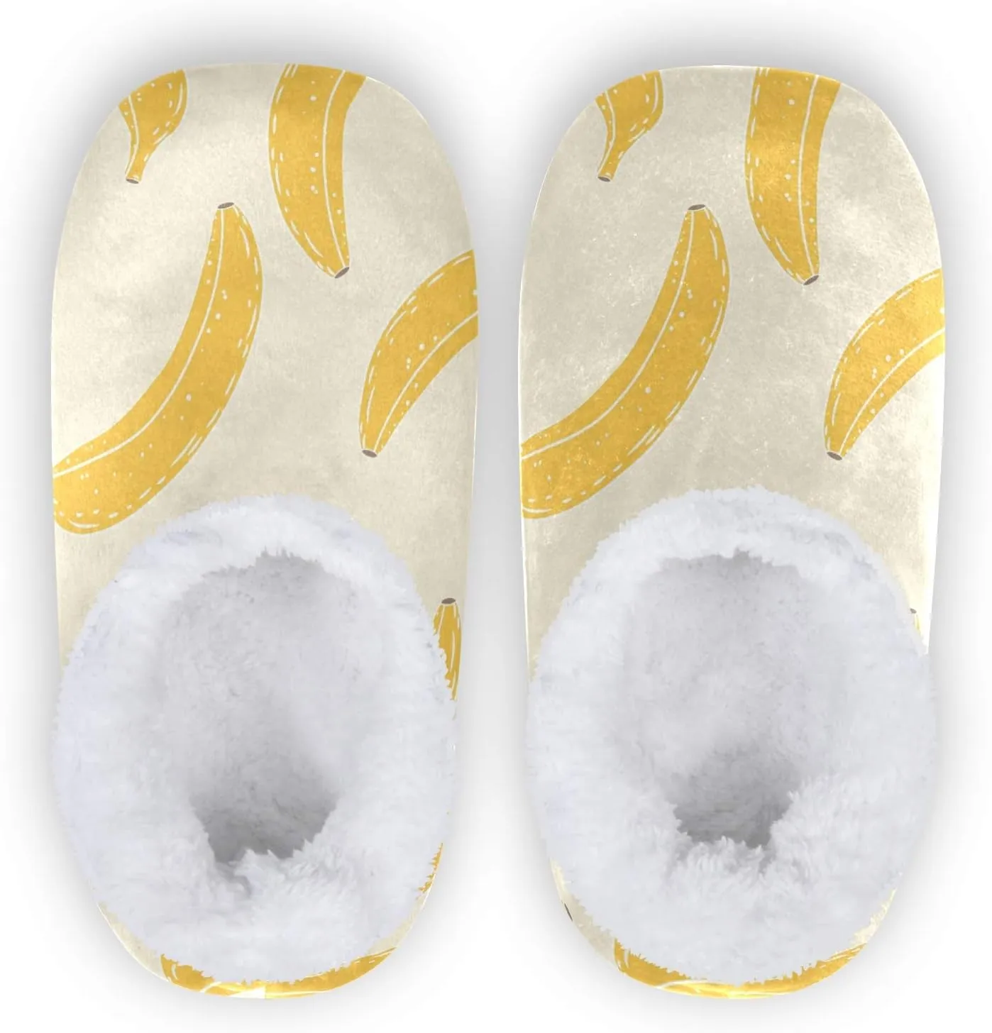Winter House Slippers for Women/Men with Seamless Yellow Banana Pattern Element Cozy Fleece Slippers