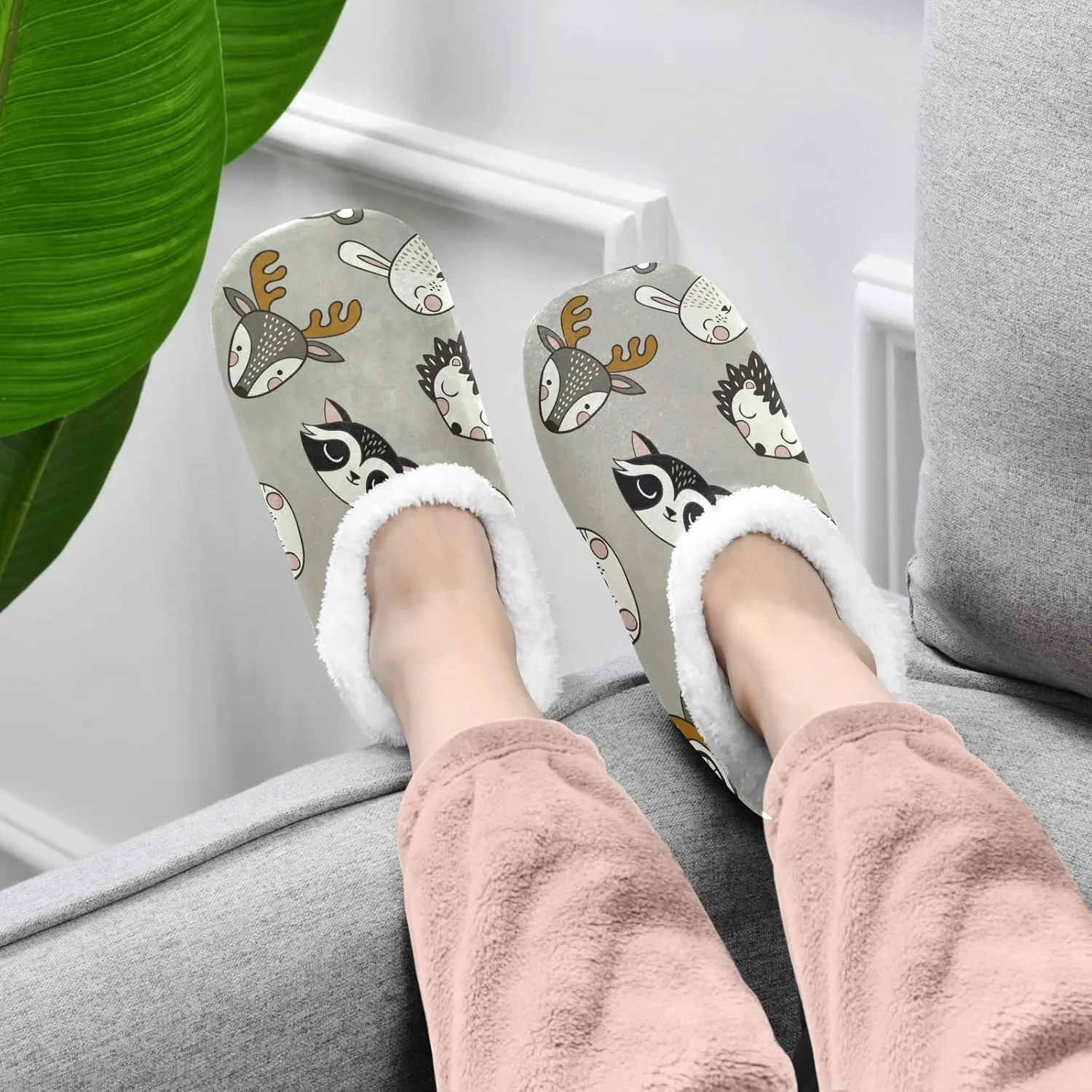 Winter House Slippers for Women/Men with Seamless Yellow Banana Pattern Element Cozy Fleece Slippers