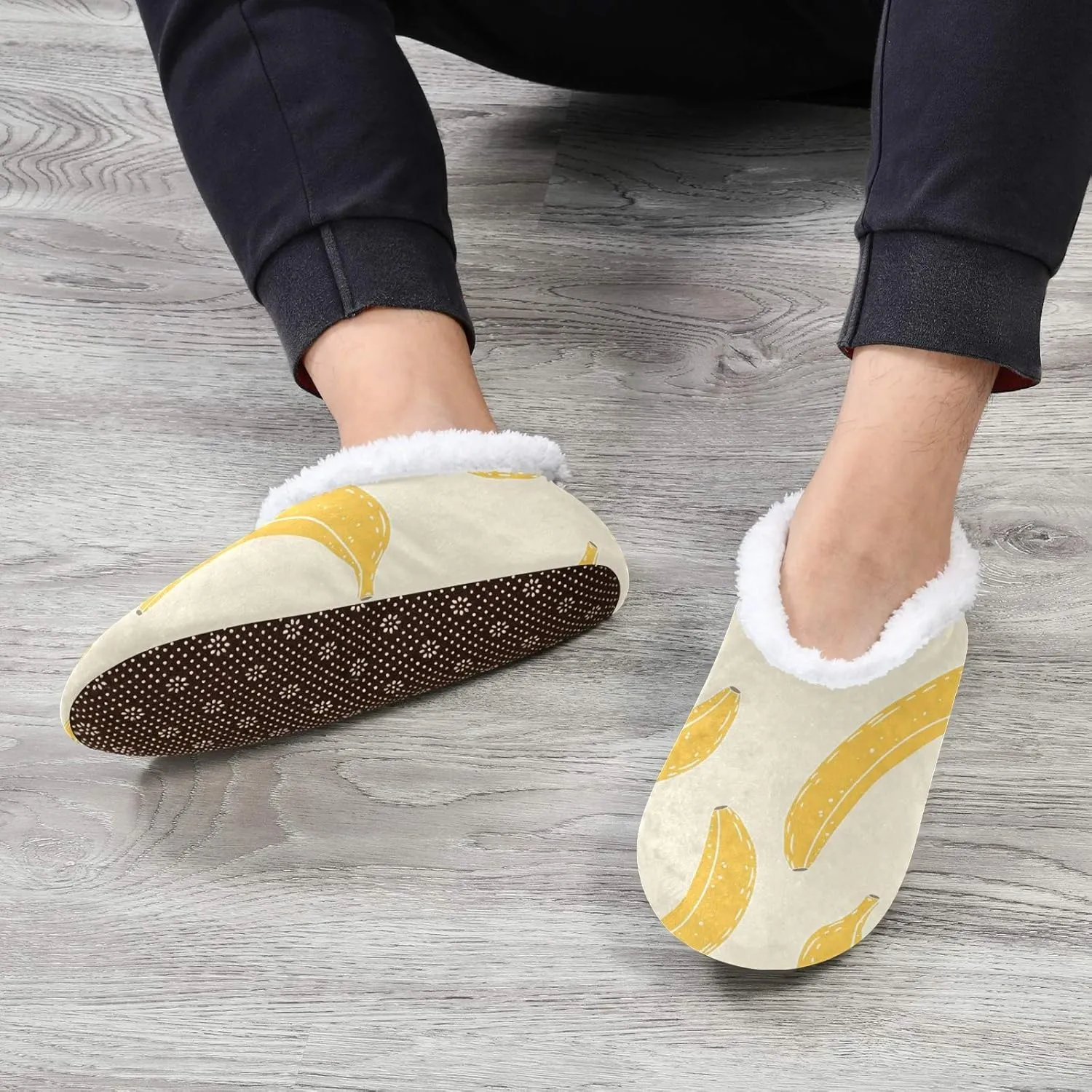 Winter House Slippers for Women/Men with Seamless Yellow Banana Pattern Element Cozy Fleece Slippers
