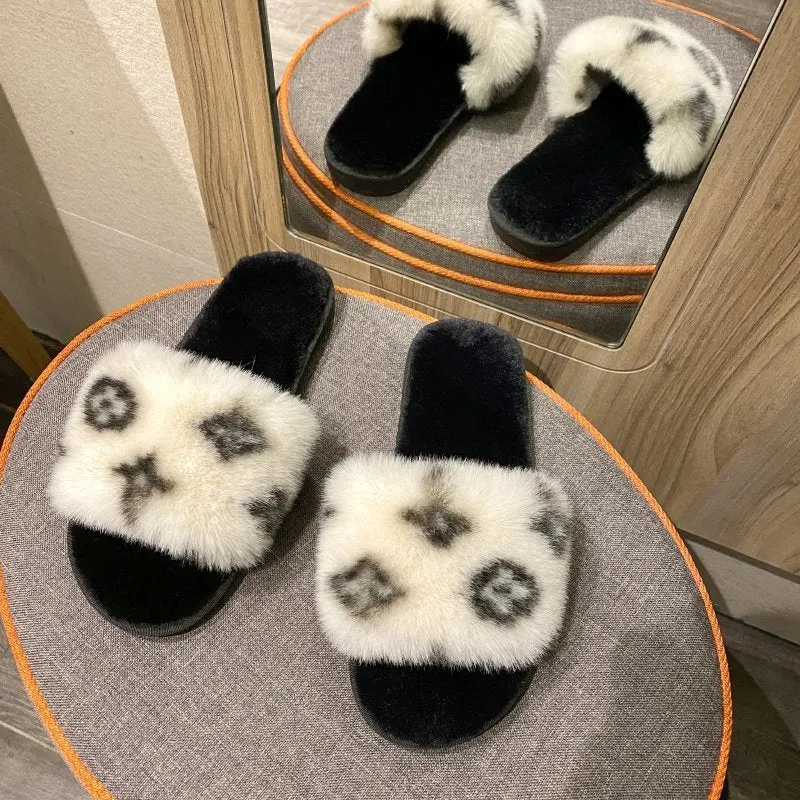 Winter Women Fashion Brand Woolen Warm Fur Slipper