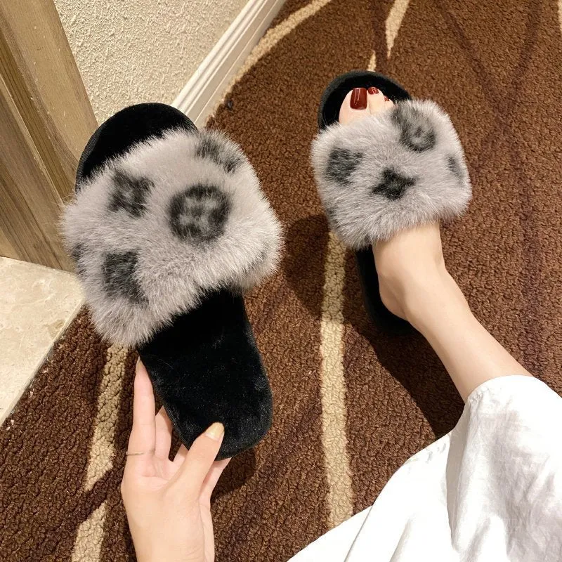 Winter Women Fashion Brand Woolen Warm Fur Slipper