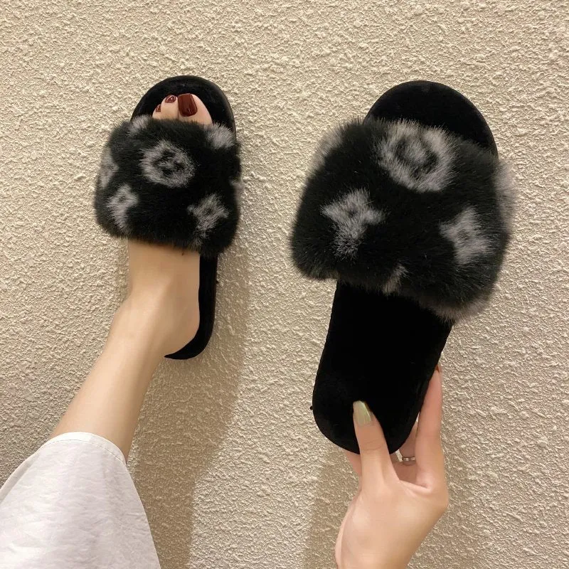 Winter Women Fashion Brand Woolen Warm Fur Slipper