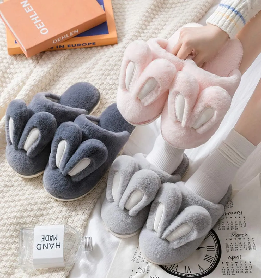 Women Cute Rabbit Ear Plush Slippers House Non-Slip Fluffy Bunny Slipper Indoor Warm Plush Animal Shoes