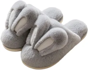 Women Cute Rabbit Ear Plush Slippers House Non-Slip Fluffy Bunny Slipper Indoor Warm Plush Animal Shoes