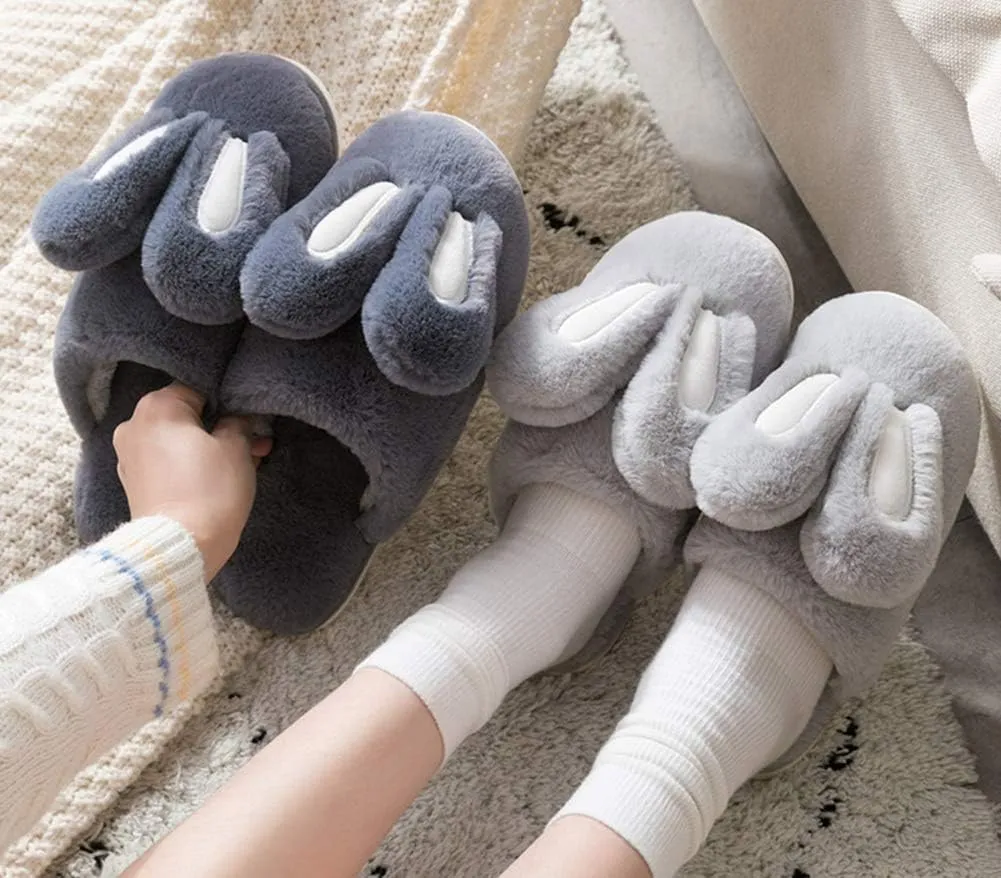 Women Cute Rabbit Ear Plush Slippers House Non-Slip Fluffy Bunny Slipper Indoor Warm Plush Animal Shoes