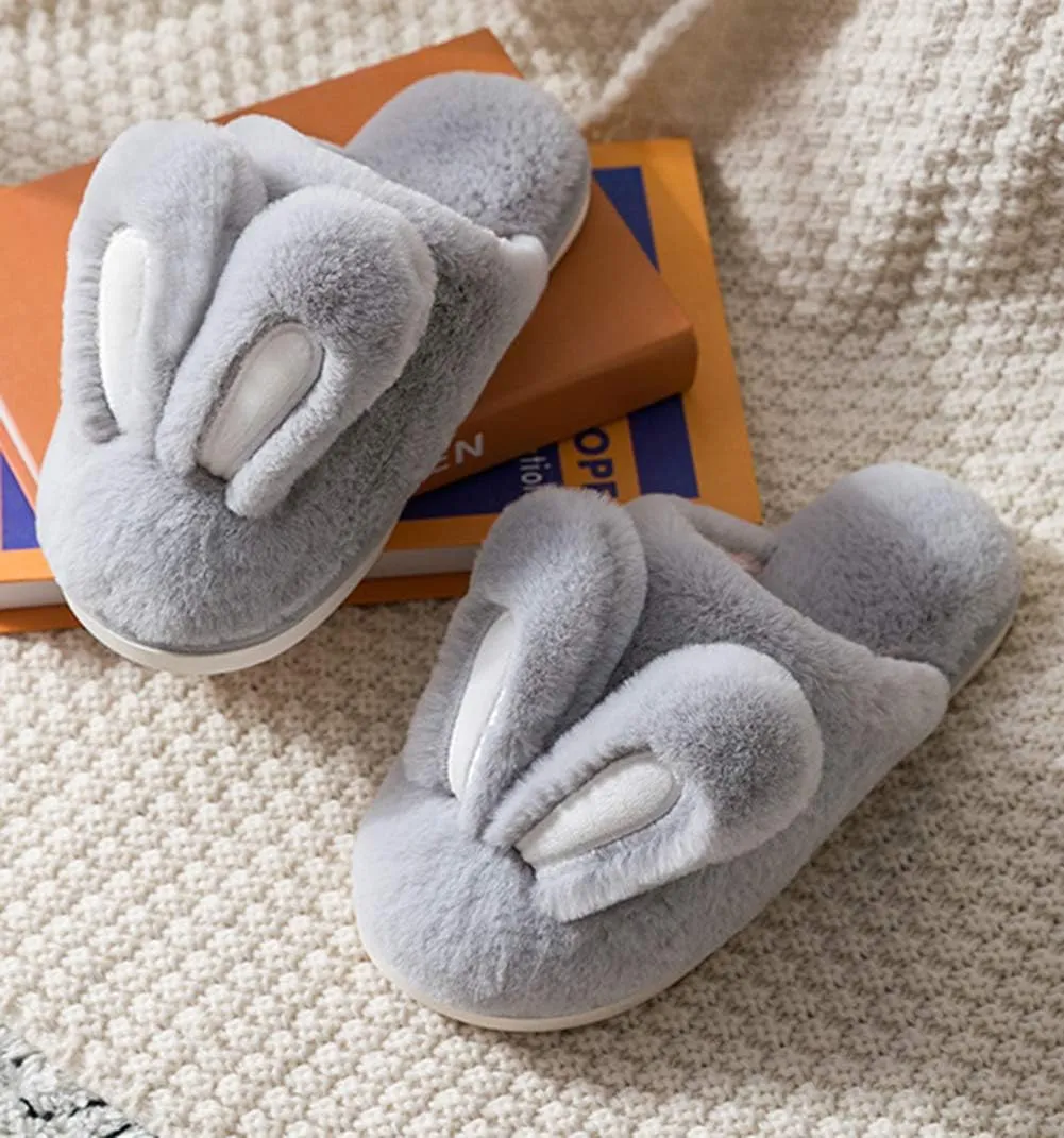 Women Cute Rabbit Ear Plush Slippers House Non-Slip Fluffy Bunny Slipper Indoor Warm Plush Animal Shoes
