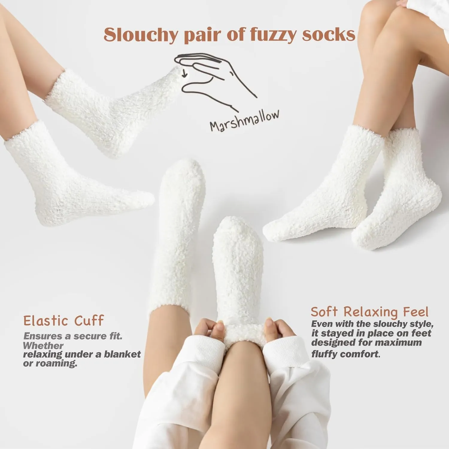 Women Fuzzy Socks Warm Fluffy Microfiber Ultra Soft Plush Socks Winter Warm Slipper Socks Christmas Spa Socks 4PACKS