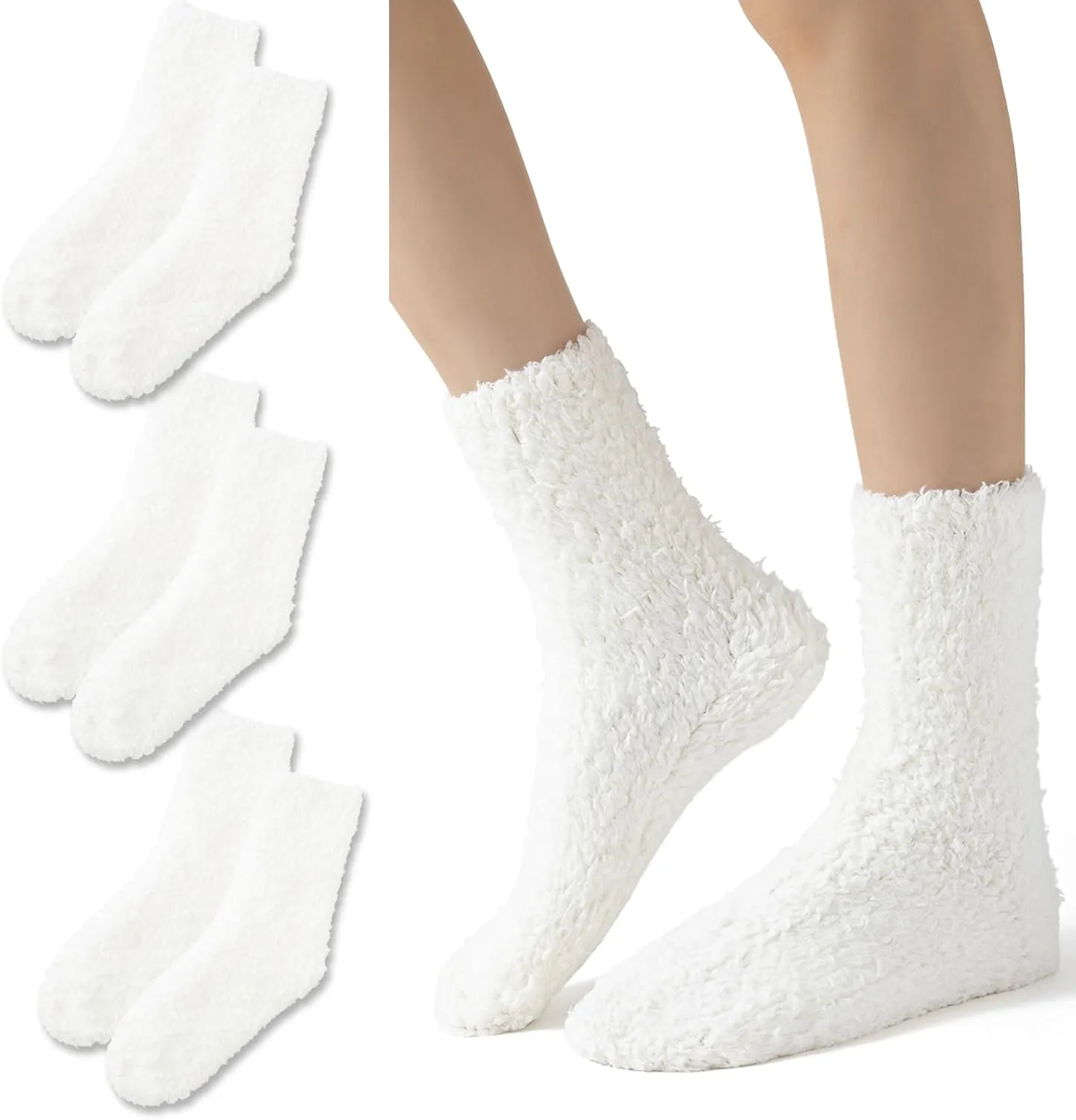Women Fuzzy Socks Warm Fluffy Microfiber Ultra Soft Plush Socks Winter Warm Slipper Socks Christmas Spa Socks 4PACKS