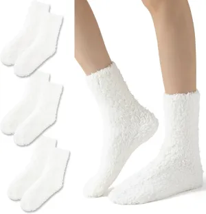 Women Fuzzy Socks Warm Fluffy Microfiber Ultra Soft Plush Socks Winter Warm Slipper Socks Christmas Spa Socks 4PACKS