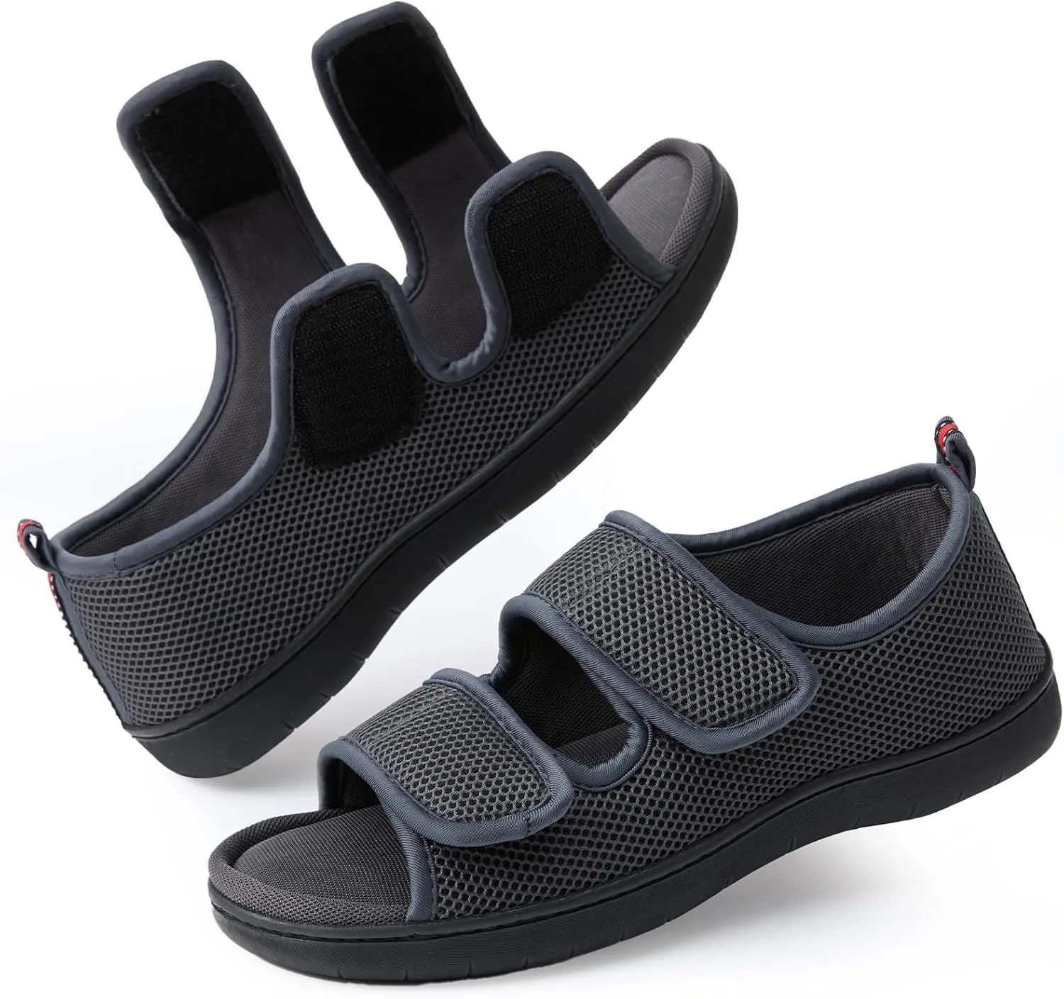 Women Men's Open Toe Diabetic Recovery Slippers Adjustable Slipper with Anti-Slip Indoor Outdoor Sole Grey Black Beige Color US6-US13