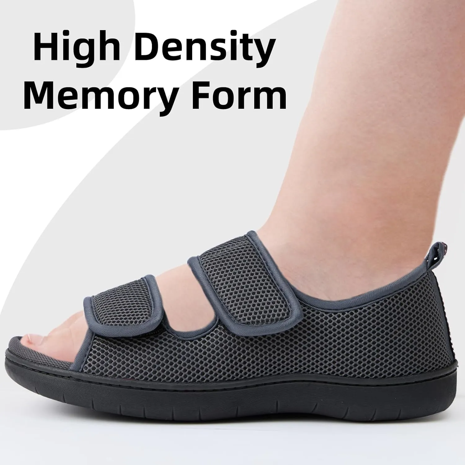 Women Men's Open Toe Diabetic Recovery Slippers Adjustable Slipper with Anti-Slip Indoor Outdoor Sole Grey Black Beige Color US6-US13
