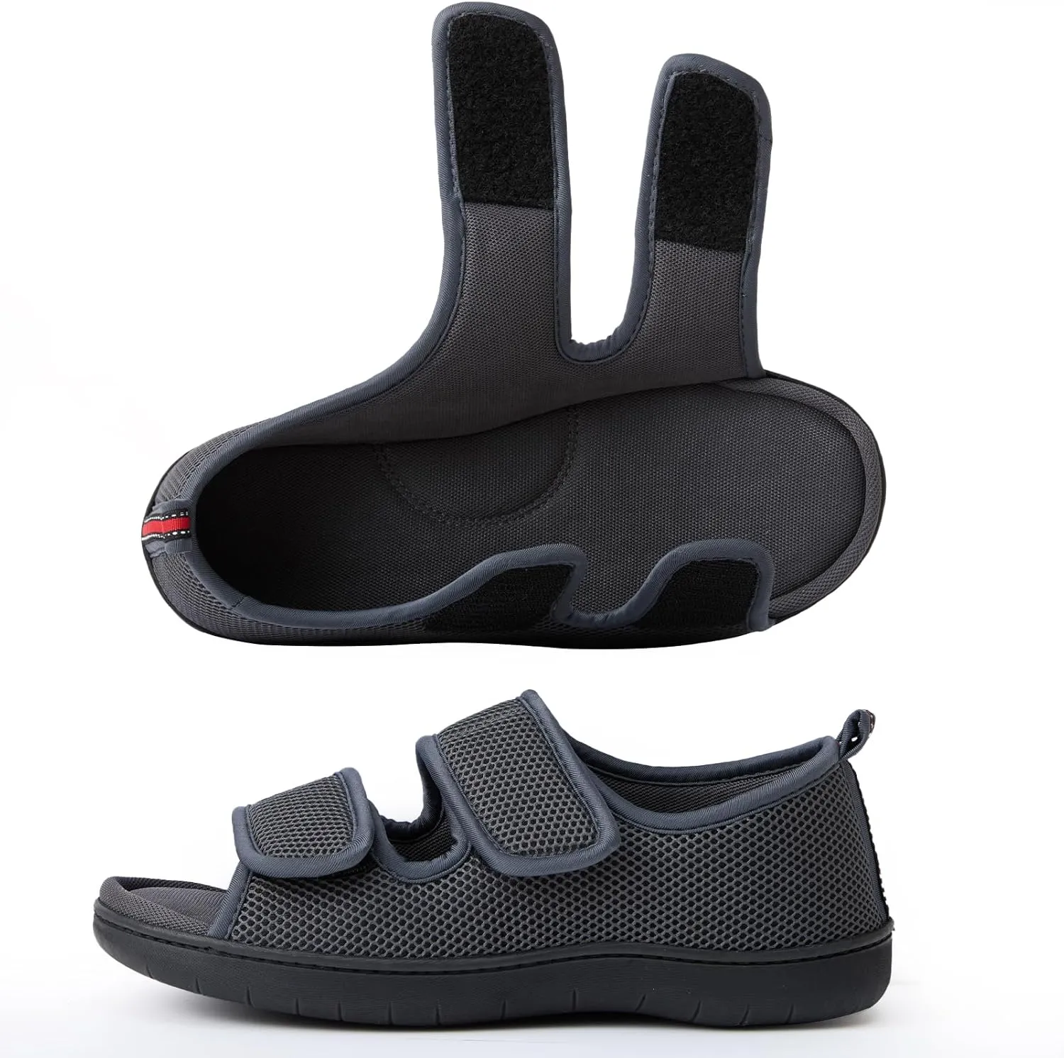 Women Men's Open Toe Diabetic Recovery Slippers Adjustable Slipper with Anti-Slip Indoor Outdoor Sole Grey Black Beige Color US6-US13