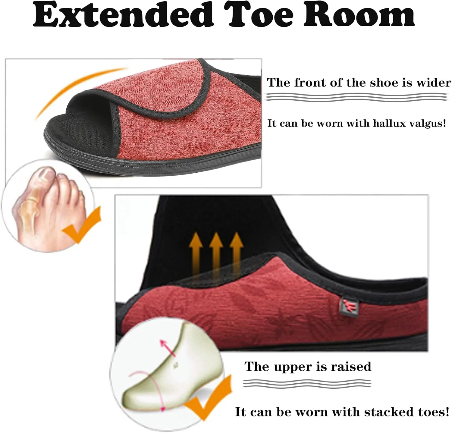 Women 's Open Toe Diabetic Recovery Slippers,Adjustable Width Walking Shoes for Arthritis Edema Swollen Feet、Plantar Fasciitis、Elderly
