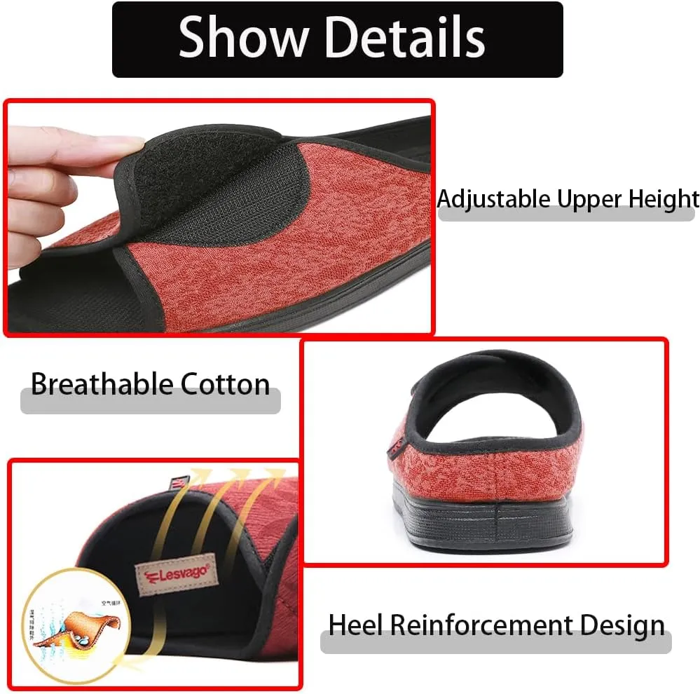Women 's Open Toe Diabetic Recovery Slippers,Adjustable Width Walking Shoes for Arthritis Edema Swollen Feet、Plantar Fasciitis、Elderly