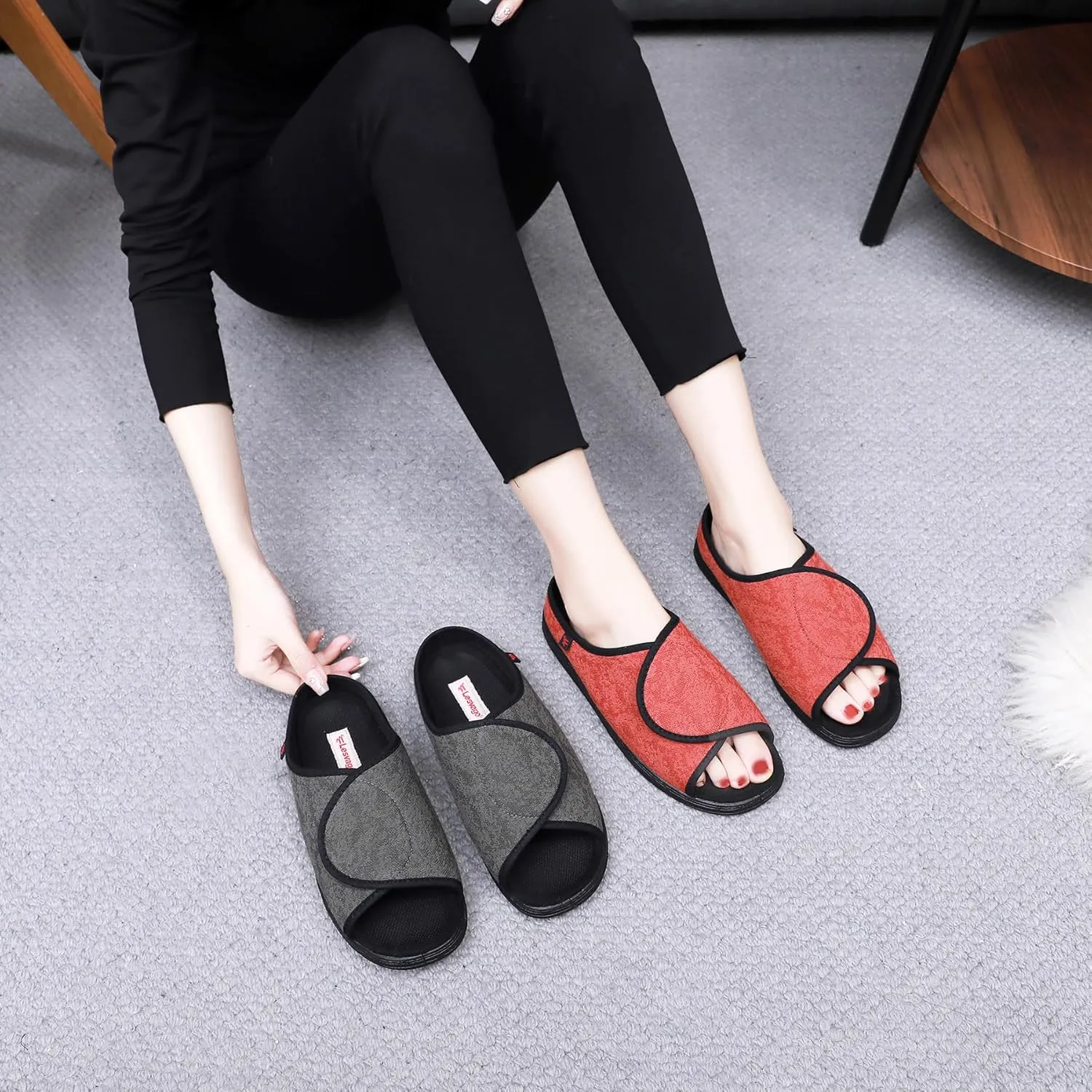 Women 's Open Toe Diabetic Recovery Slippers,Adjustable Width Walking Shoes for Arthritis Edema Swollen Feet、Plantar Fasciitis、Elderly