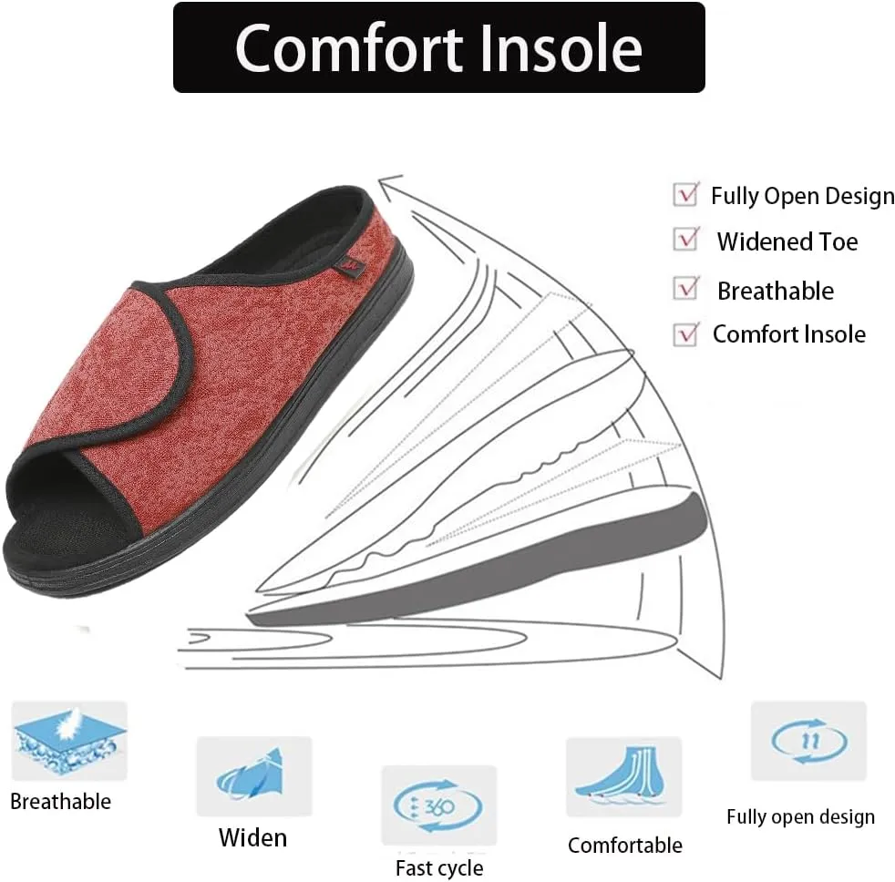 Women 's Open Toe Diabetic Recovery Slippers,Adjustable Width Walking Shoes for Arthritis Edema Swollen Feet、Plantar Fasciitis、Elderly