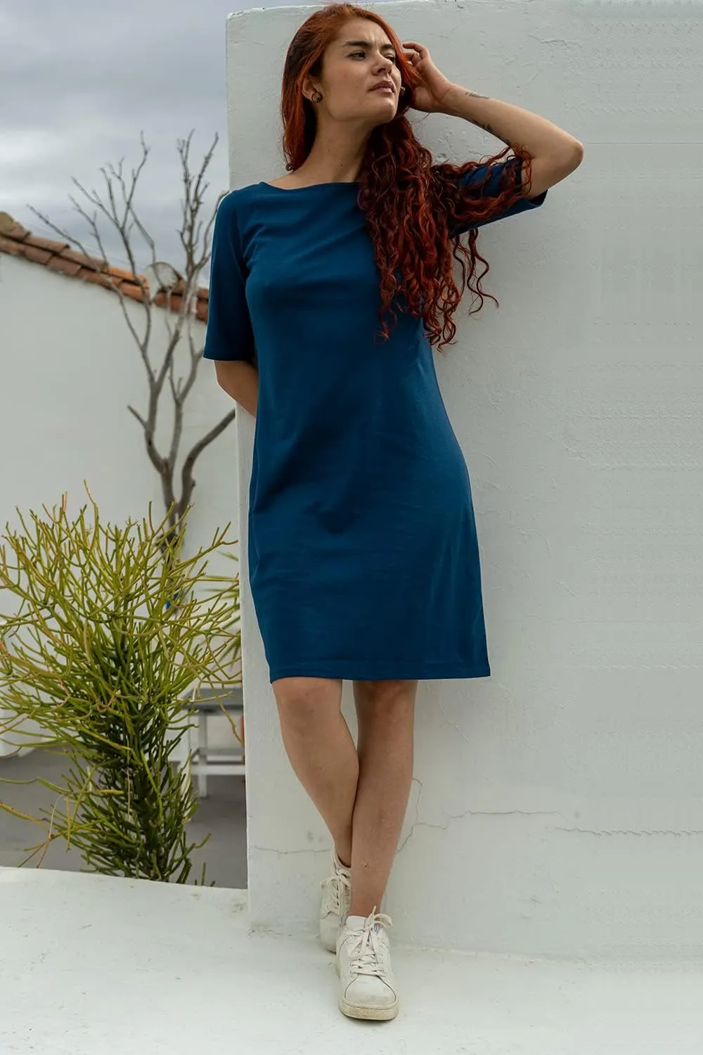 Women's 100% Organic Pima Cotton Half Sleeve Boat Neck Dress