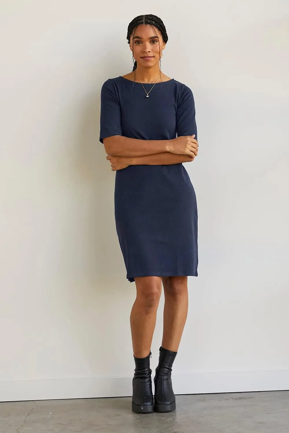 Women's 100% Organic Pima Cotton Half Sleeve Boat Neck Dress