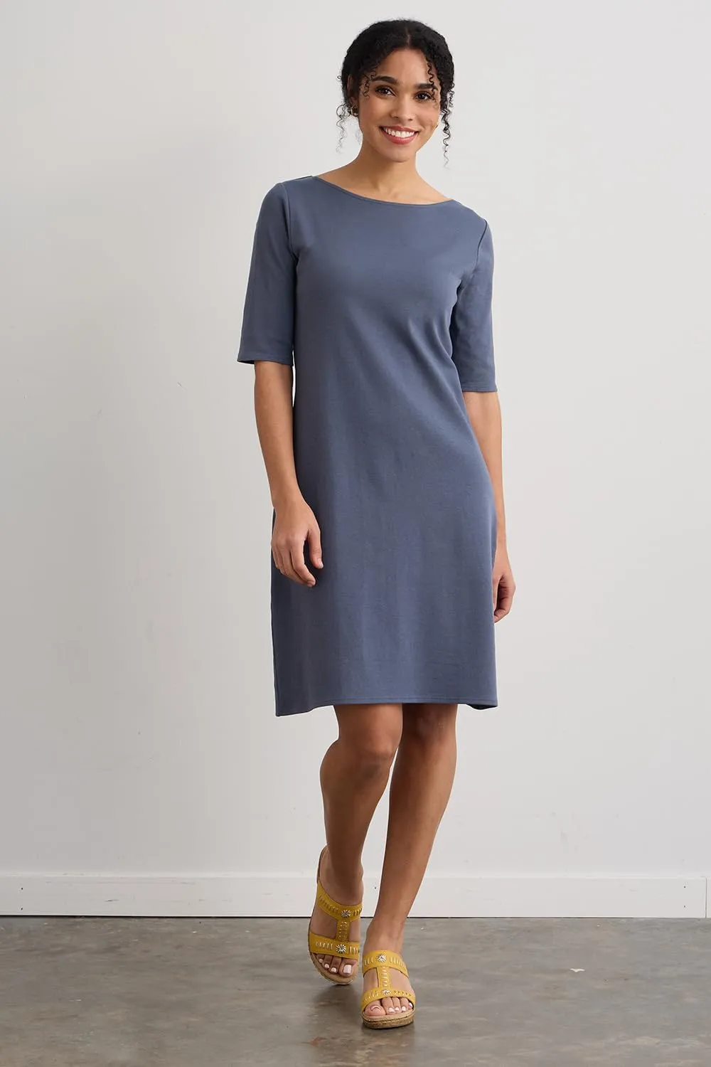 Women's 100% Organic Pima Cotton Half Sleeve Boat Neck Dress
