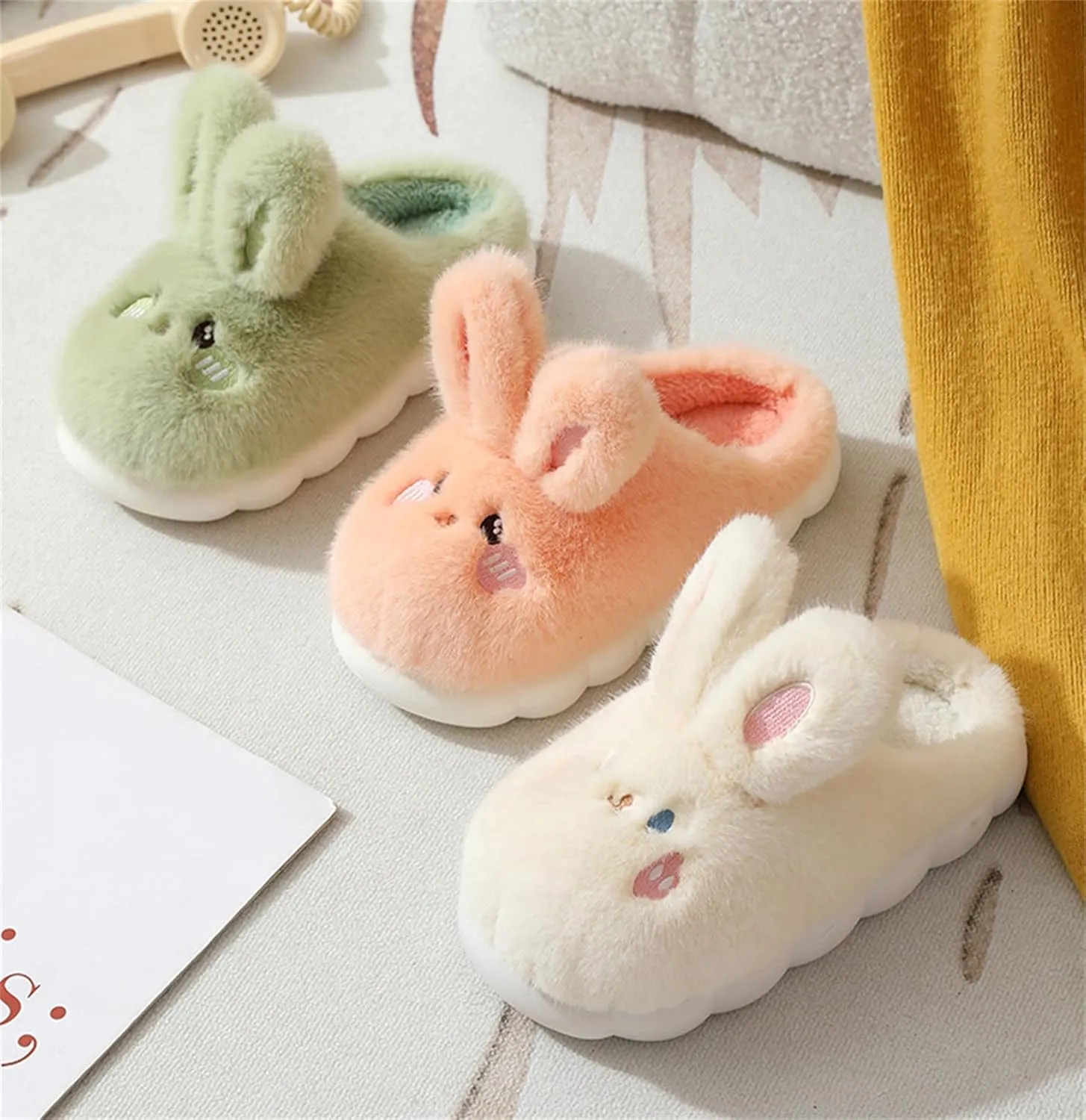 Women's & Men's Warm Plush Rabbit Slippers - Adult Cotton Indoor Non-Slip Home Thick Bottom Slippers for Winter Warmth