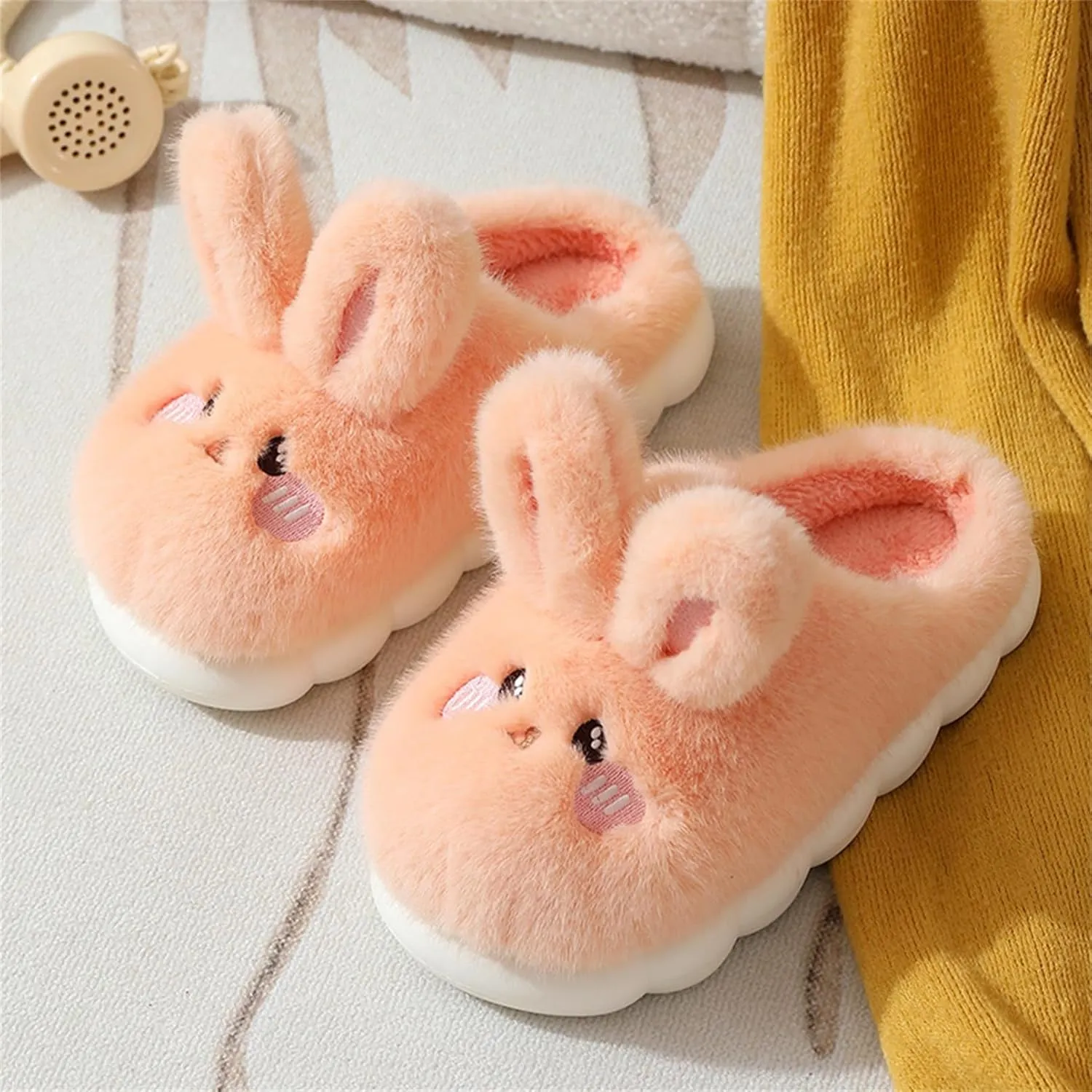 Women's & Men's Warm Plush Rabbit Slippers - Adult Cotton Indoor Non-Slip Home Thick Bottom Slippers for Winter Warmth