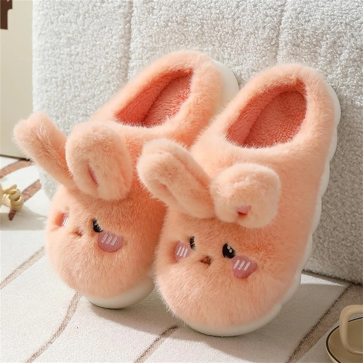 Women's & Men's Warm Plush Rabbit Slippers - Adult Cotton Indoor Non-Slip Home Thick Bottom Slippers for Winter Warmth