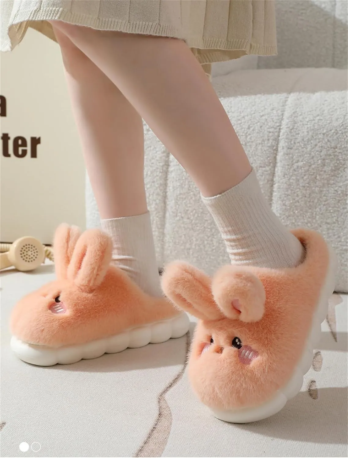 Women's & Men's Warm Plush Rabbit Slippers - Adult Cotton Indoor Non-Slip Home Thick Bottom Slippers for Winter Warmth