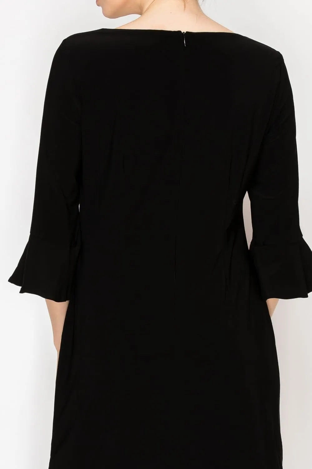 Women's Bell Sleeve Shift Dress, Knee Length, 3/4 Ruffle Sleeves, Boat Neck