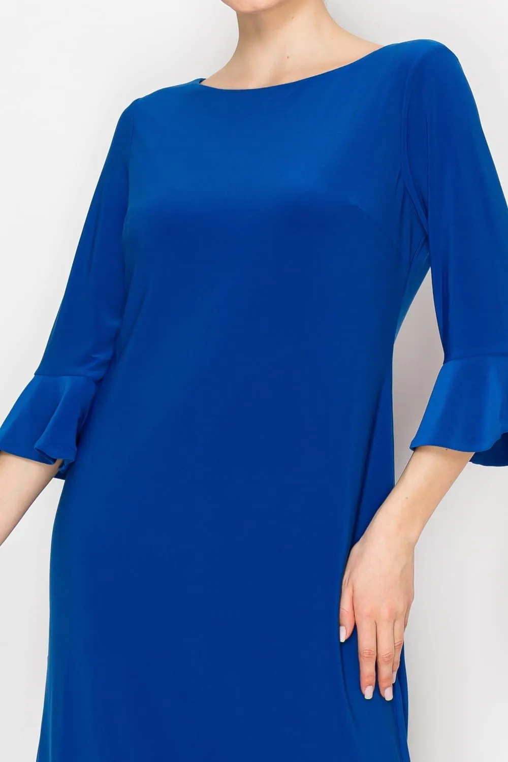 Women's Bell Sleeve Shift Dress, Knee Length, 3/4 Ruffle Sleeves, Boat Neck