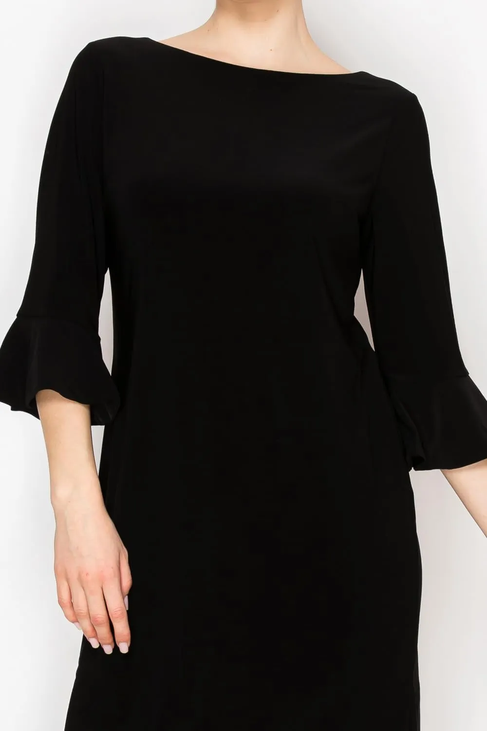 Women's Bell Sleeve Shift Dress, Knee Length, 3/4 Ruffle Sleeves, Boat Neck