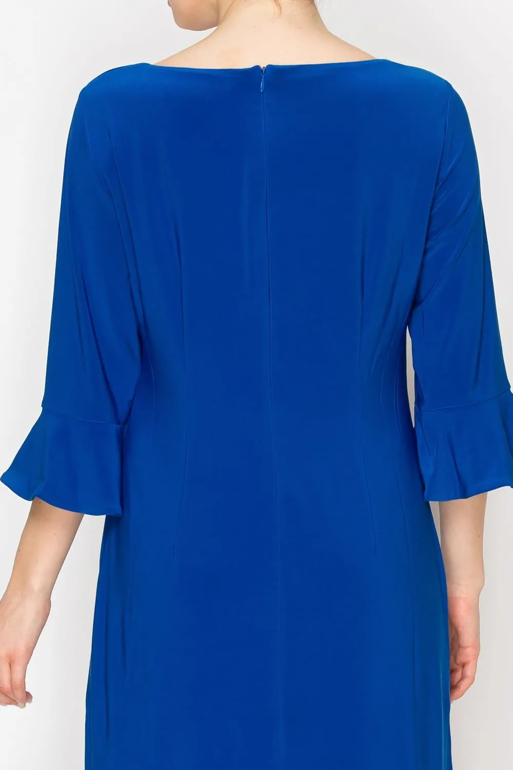 Women's Bell Sleeve Shift Dress, Knee Length, 3/4 Ruffle Sleeves, Boat Neck
