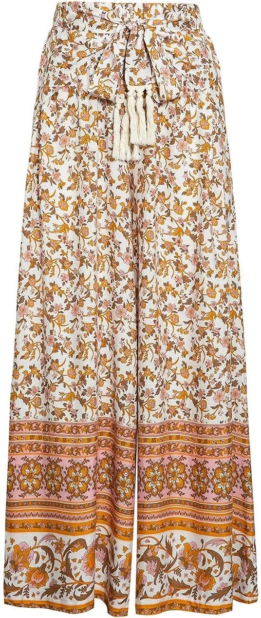 Women's Boho High Waisted Palazzo Pants Summer Beach Wide Leg Flowy Pants