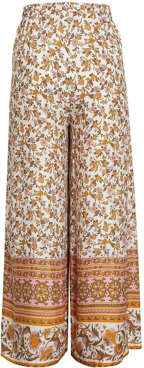 Women's Boho High Waisted Palazzo Pants Summer Beach Wide Leg Flowy Pants