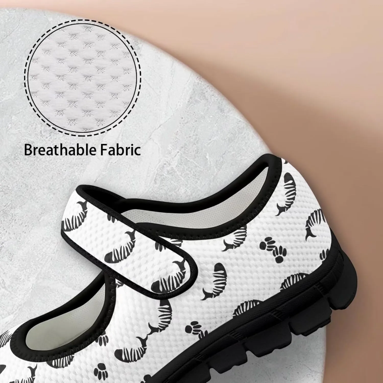 Womens Cat Print Mary Jane Shoes Non Slip Breathable Casual Flats Lightweight Closed Toe Walking Sneakers