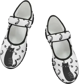 Womens Cat Print Mary Jane Shoes Non Slip Breathable Casual Flats Lightweight Closed Toe Walking Sneakers