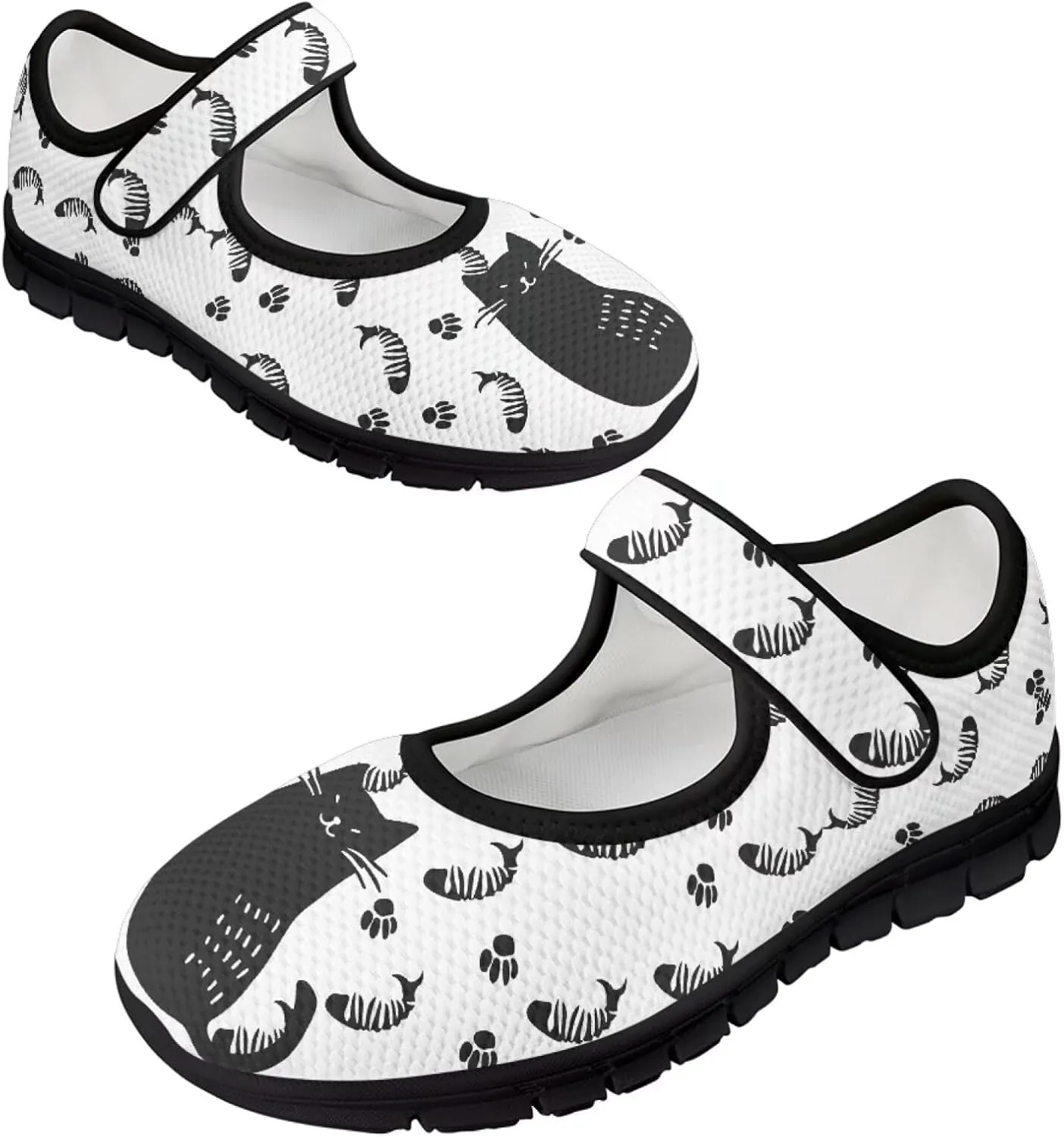 Womens Cat Print Mary Jane Shoes Non Slip Breathable Casual Flats Lightweight Closed Toe Walking Sneakers