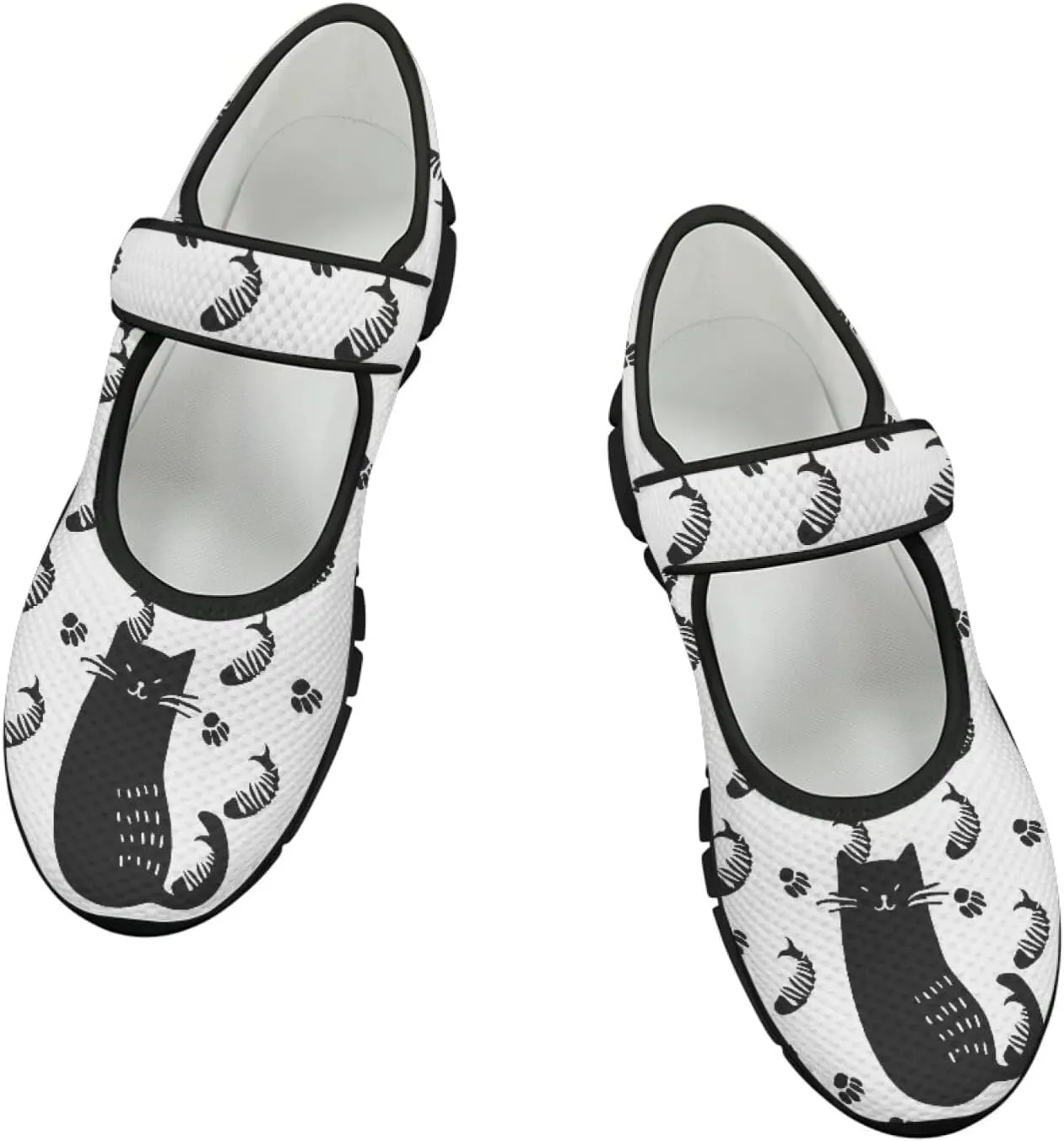 Womens Cat Print Mary Jane Shoes Non Slip Breathable Casual Flats Lightweight Closed Toe Walking Sneakers