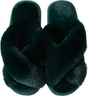Women's Cross Band Fuzzy Slippers Fluffy Open Toe House Slippers