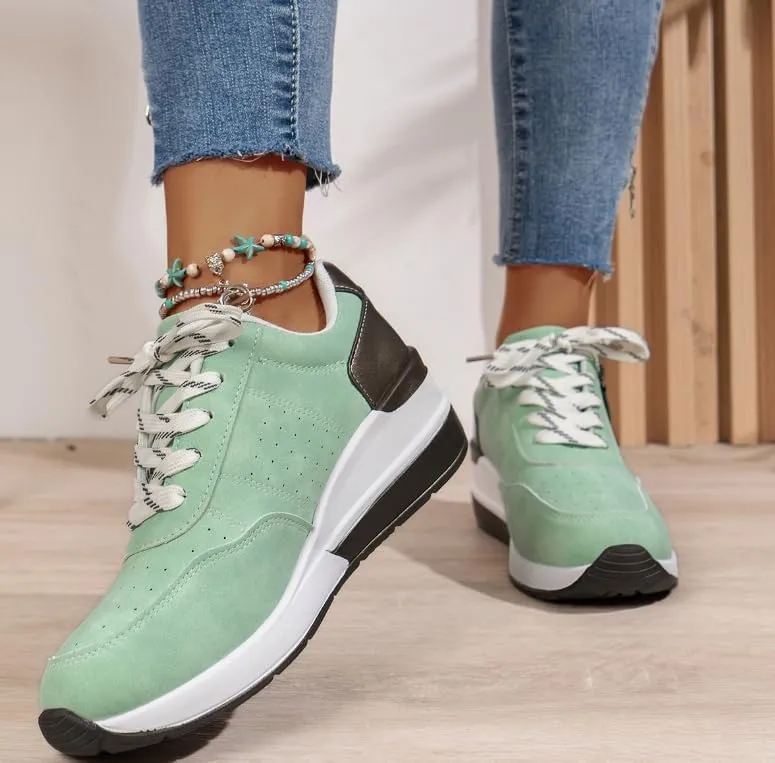 Women's Fashion Sneakers Low-Top Lace-Up Casual Solid Color Shoes with Side Zipper Comfortable Lightweight Casual Walking Shoes
