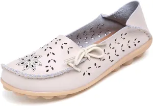 Women's Floral Leather Slipper Loafers Flat Shoes Slip-Ons