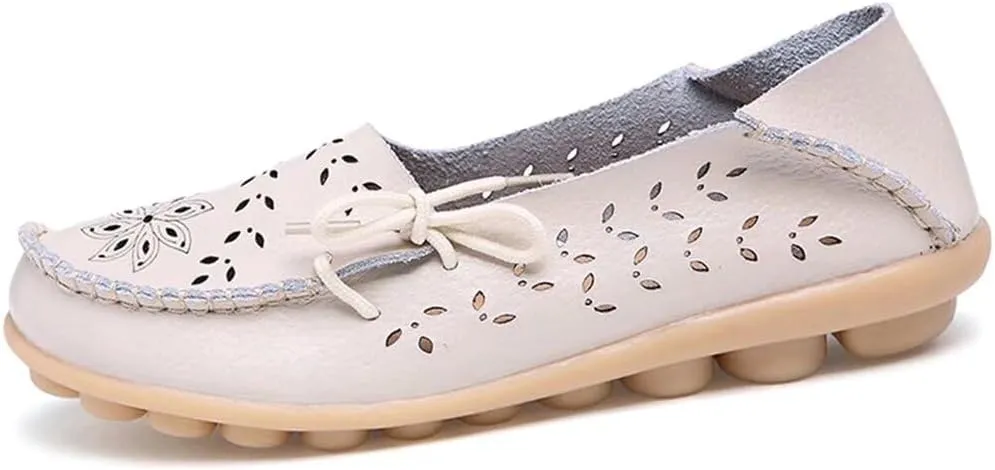 Women's Floral Leather Slipper Loafers Flat Shoes Slip-Ons