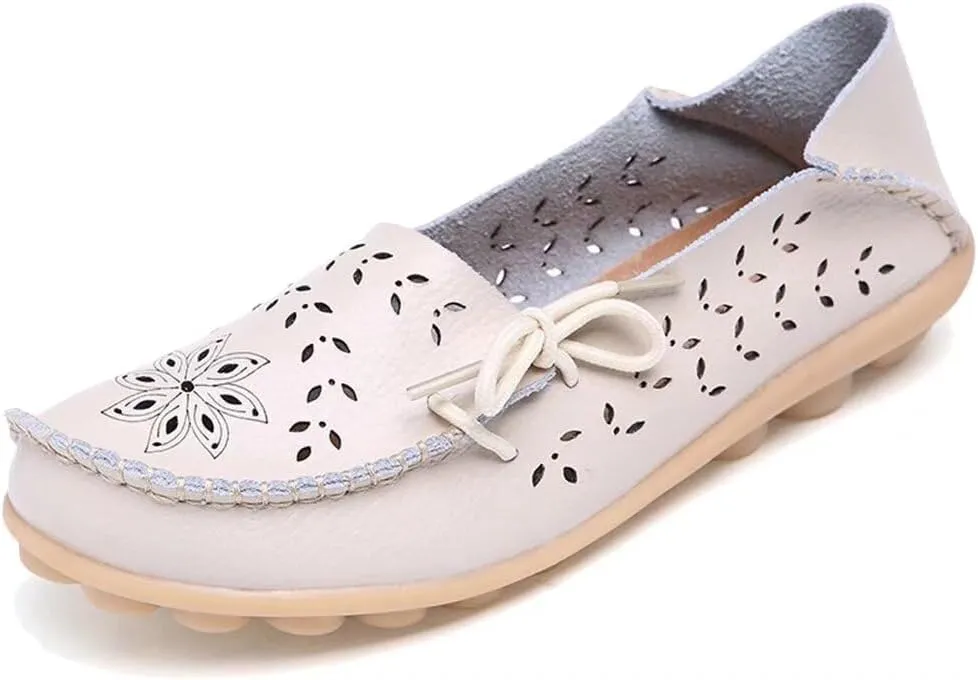 Women's Floral Leather Slipper Loafers Flat Shoes Slip-Ons