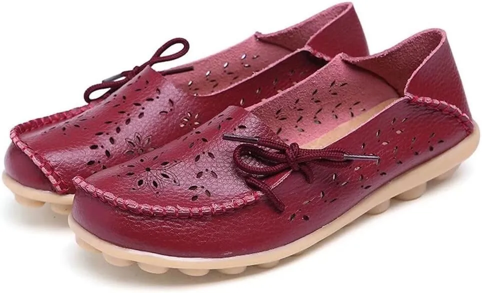 Women's Floral Leather Slipper Loafers Flat Shoes Slip-Ons