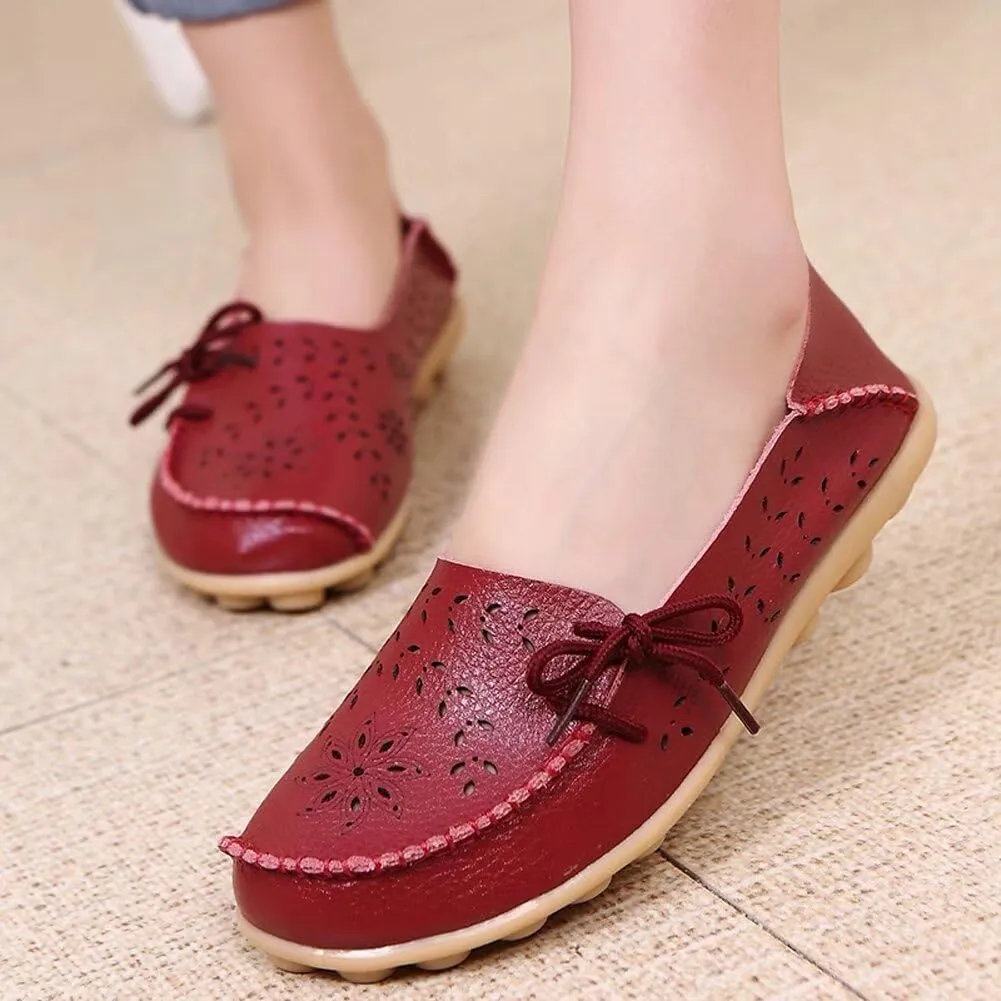 Women's Floral Leather Slipper Loafers Flat Shoes Slip-Ons
