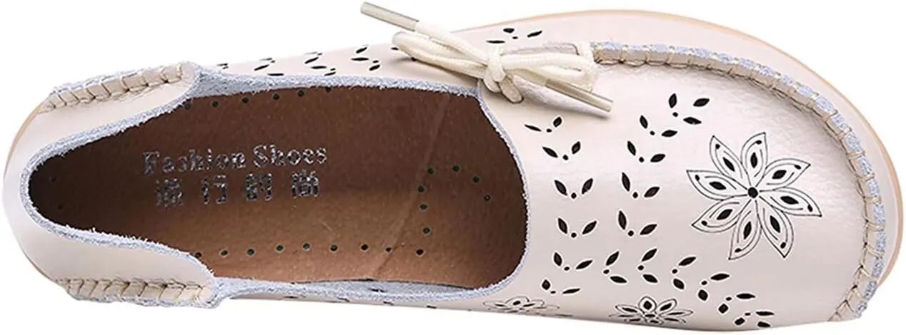 Women's Floral Leather Slipper Loafers Flat Shoes Slip-Ons