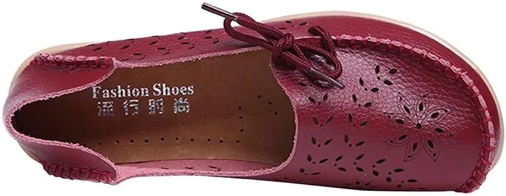 Women's Floral Leather Slipper Loafers Flat Shoes Slip-Ons