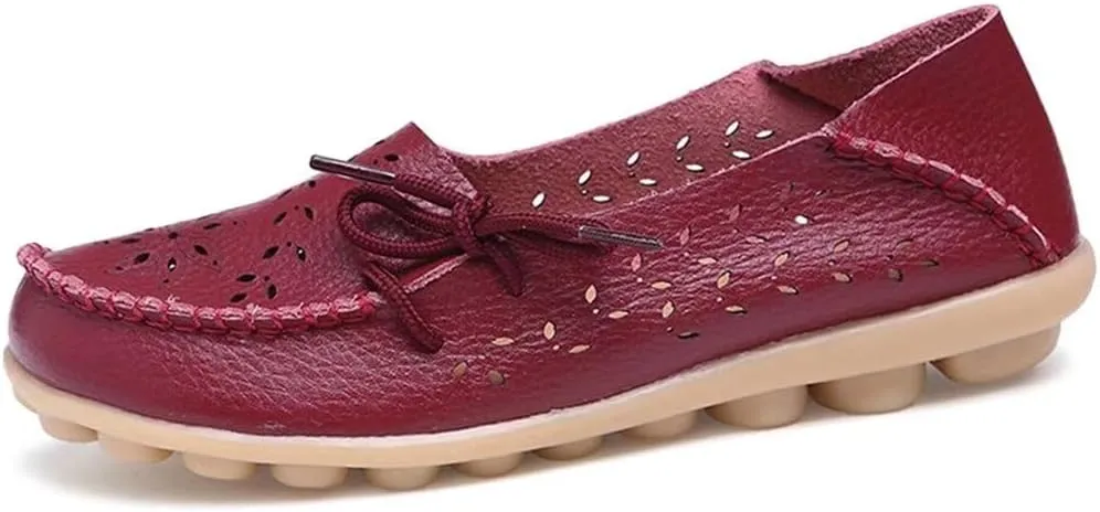 Women's Floral Leather Slipper Loafers Flat Shoes Slip-Ons