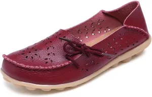 Women's Floral Leather Slipper Loafers Flat Shoes Slip-Ons